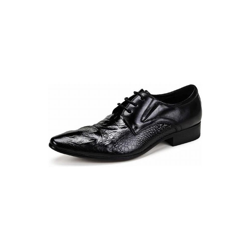 Chaussures Formelles Pour Hommes Luxe Cuir Crocodile À Bout Pointu Habillées Richelieu - Noir