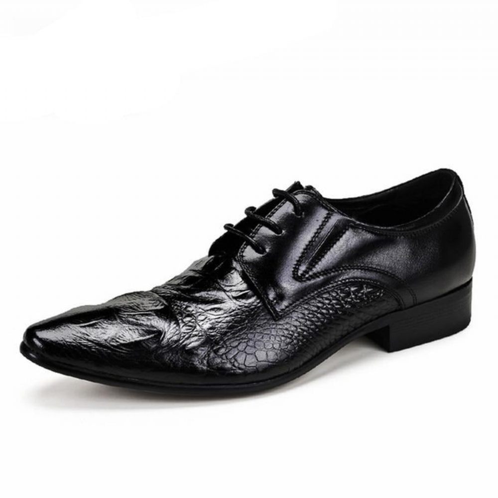 Chaussures Formelles Pour Hommes Luxe Cuir Crocodile À Bout Pointu Habillées Richelieu - Noir