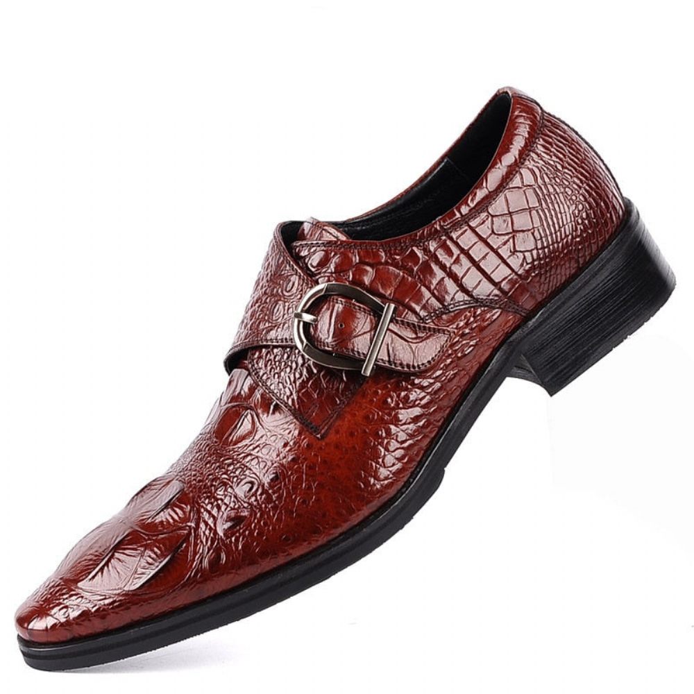 Chaussures Formelles Pour Hommes Luxe Cuir Crocodile Habillées Classiques - Rouge