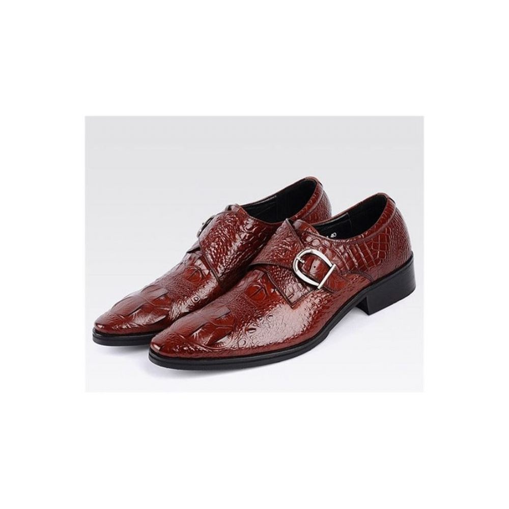 Chaussures Formelles Pour Hommes Luxe Cuir Crocodile Habillées Classiques - Rouge