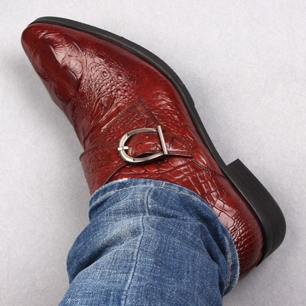 Chaussures Formelles Pour Hommes Luxe Cuir Crocodile Habillées Classiques - Rouge