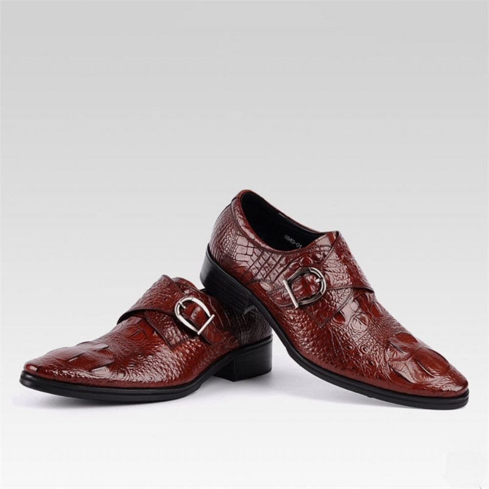 Chaussures Formelles Pour Hommes Luxe Cuir Crocodile Habillées Classiques - Rouge