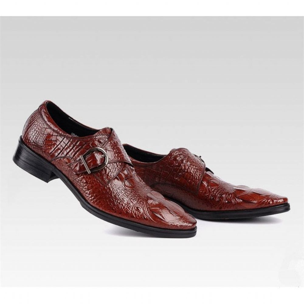 Chaussures Formelles Pour Hommes Luxe Cuir Crocodile Habillées Classiques - Rouge