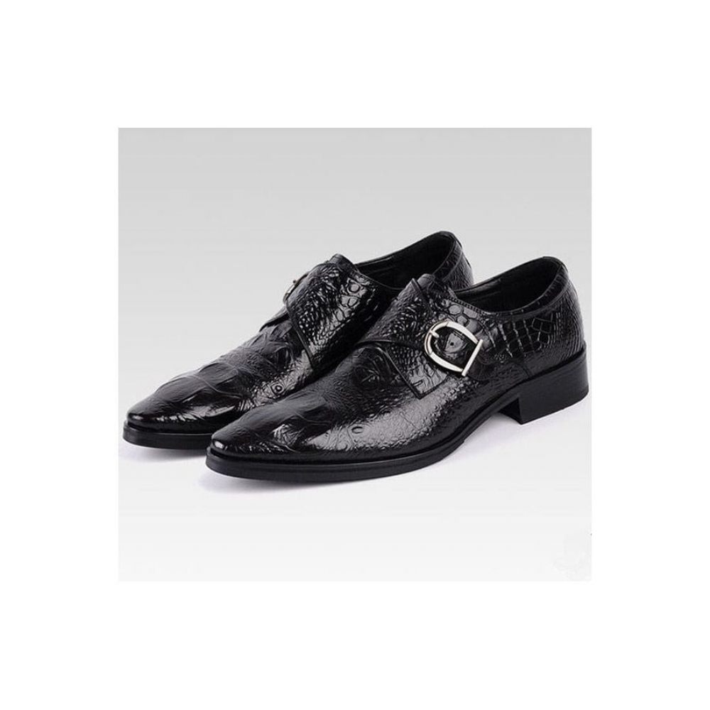 Chaussures Formelles Pour Hommes Luxe Cuir Crocodile Habillées Classiques - Noir