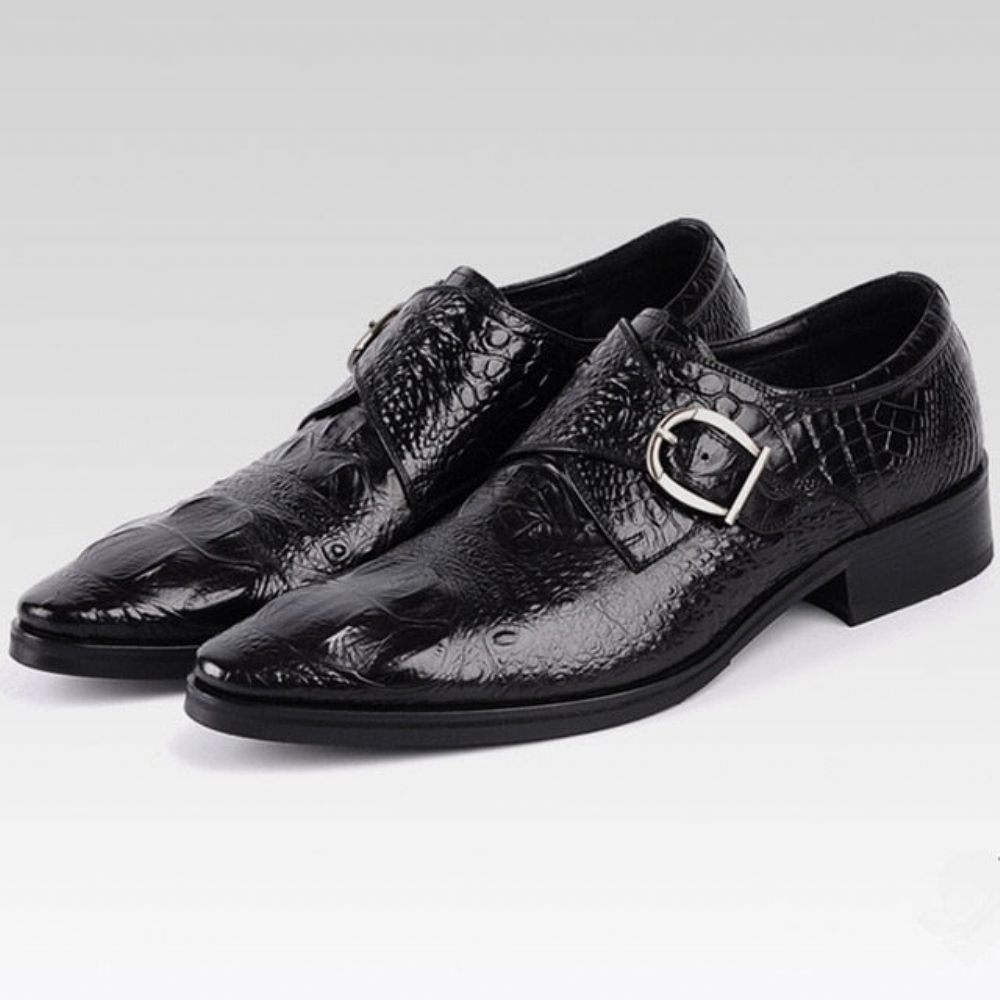 Chaussures Formelles Pour Hommes Luxe Cuir Crocodile Habillées Classiques - Noir