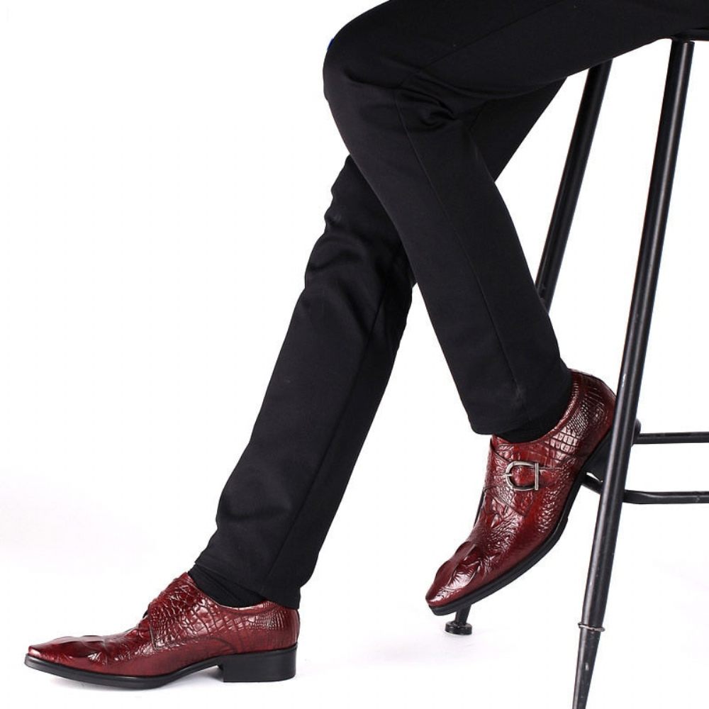 Chaussures Formelles Pour Hommes Luxe Cuir Crocodile Habillées Classiques - Rouge