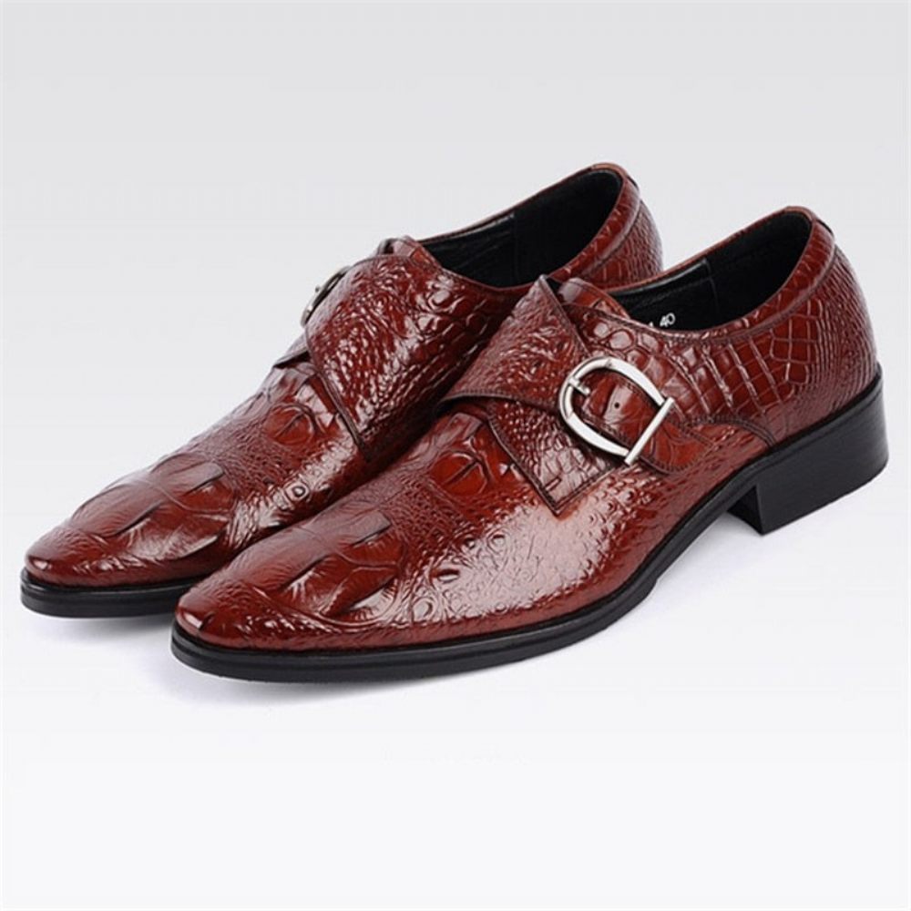 Chaussures Formelles Pour Hommes Luxe Cuir Crocodile Habillées Classiques - Rouge