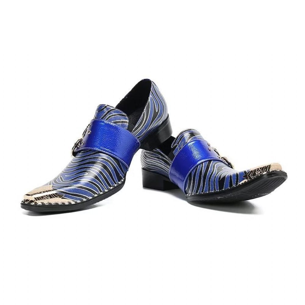 Chaussures Formelles Pour Hommes Luxe Cuir Exotique À Bout Carré Et Sangles Moine - Bleu