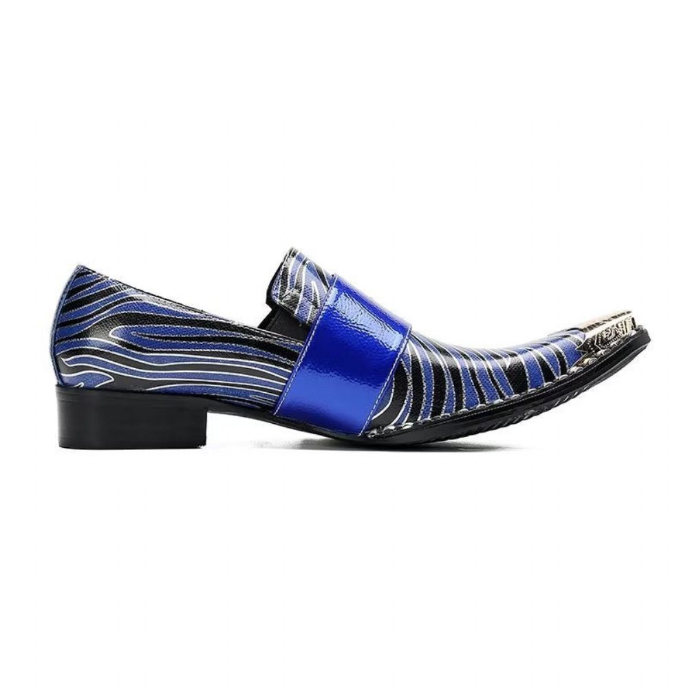 Chaussures Formelles Pour Hommes Luxe Cuir Exotique À Bout Carré Et Sangles Moine - Bleu