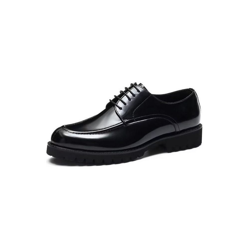 Chaussures Formelles Pour Hommes Luxe Cuir Vache À Bout Rond Derby - Noir