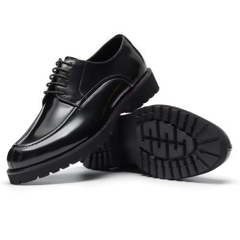 Chaussures Formelles Pour Hommes Luxe Cuir Vache À Bout Rond Derby - Noir