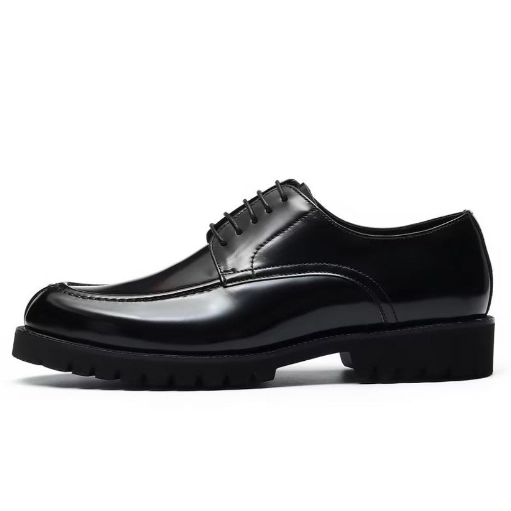 Chaussures Formelles Pour Hommes Luxe Cuir Vache À Bout Rond Derby - Noir