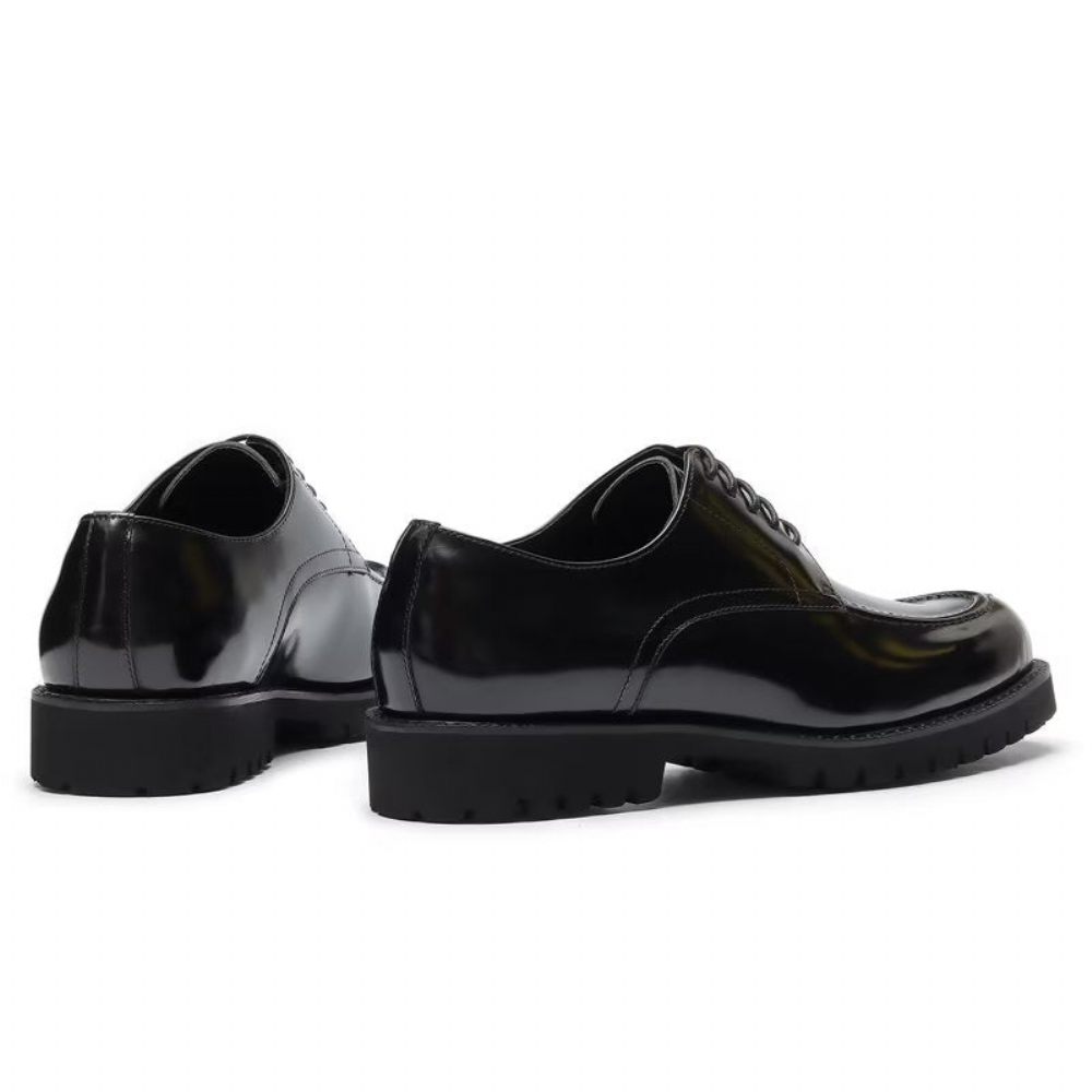 Chaussures Formelles Pour Hommes Luxe Cuir Vache À Bout Rond Derby - Noir