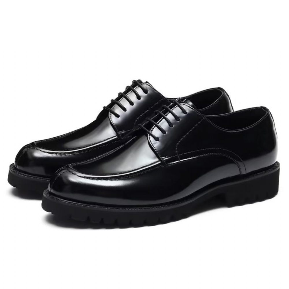 Chaussures Formelles Pour Hommes Luxe Cuir Vache À Bout Rond Derby - Noir