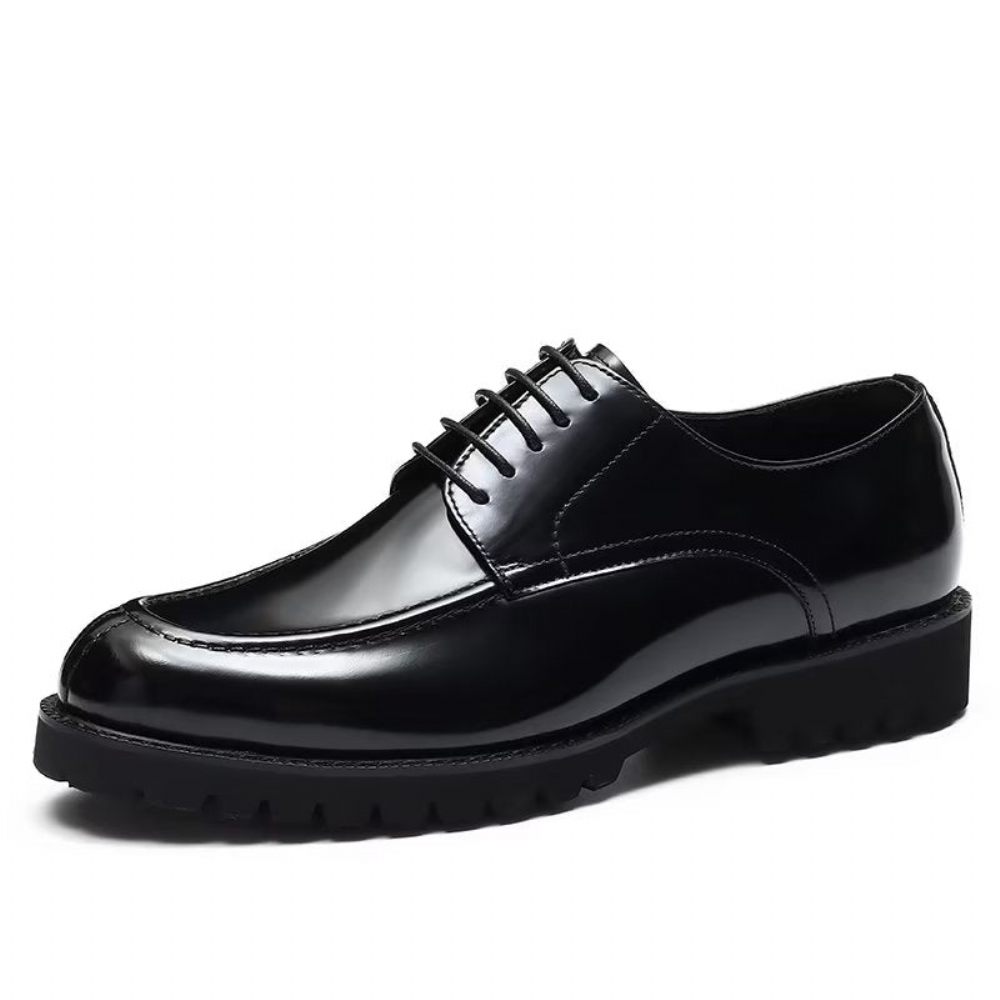 Chaussures Formelles Pour Hommes Luxe Cuir Vache À Bout Rond Derby - Noir