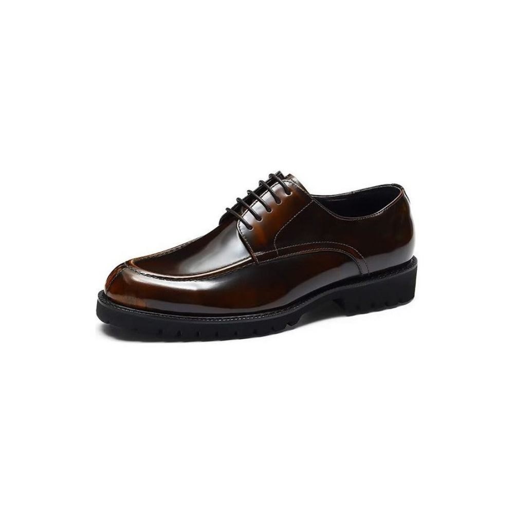 Chaussures Formelles Pour Hommes Luxe Cuir Vache À Bout Rond Derby - Café