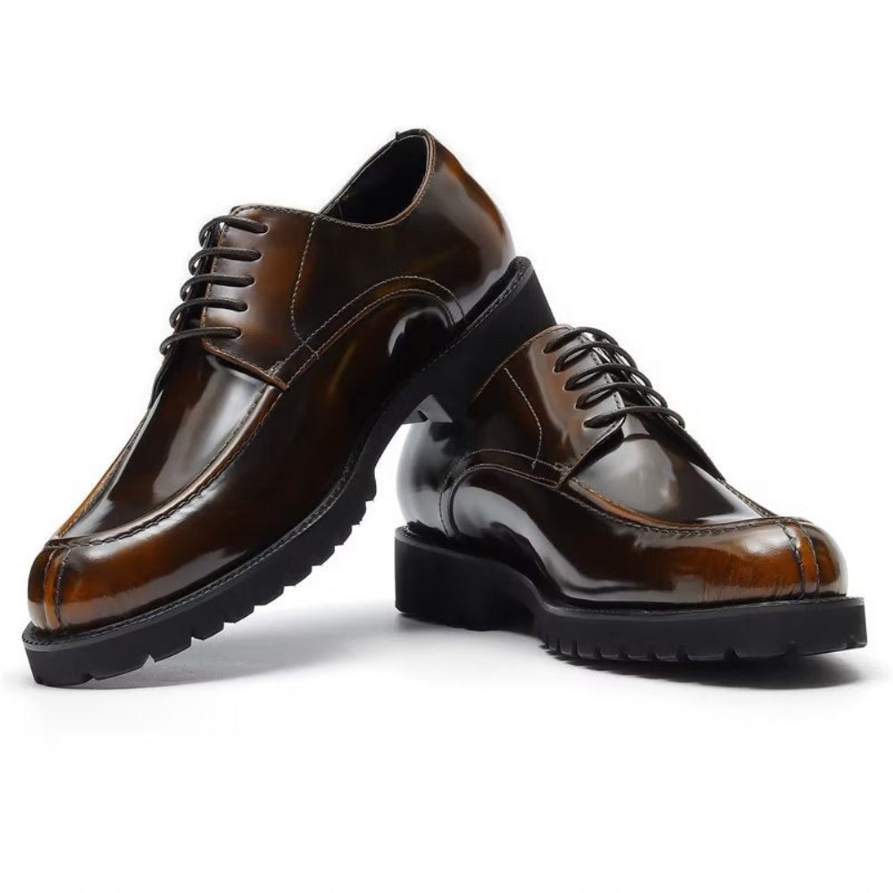 Chaussures Formelles Pour Hommes Luxe Cuir Vache À Bout Rond Derby - Café