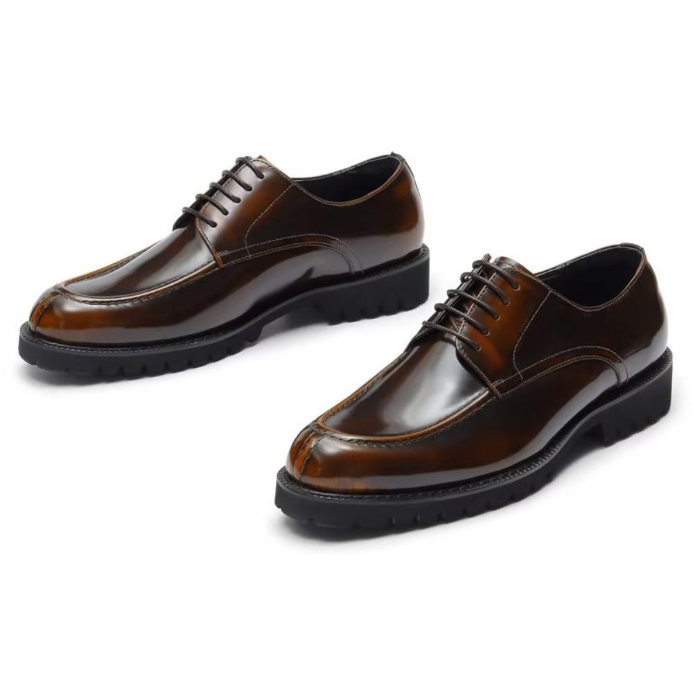 Chaussures Formelles Pour Hommes Luxe Cuir Vache À Bout Rond Derby - Café