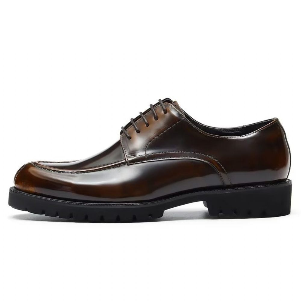 Chaussures Formelles Pour Hommes Luxe Cuir Vache À Bout Rond Derby - Café