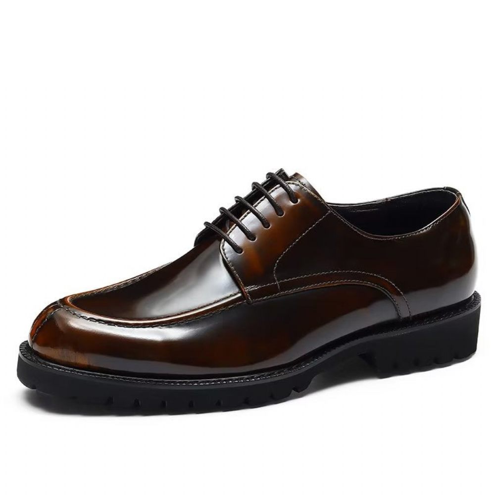 Chaussures Formelles Pour Hommes Luxe Cuir Vache À Bout Rond Derby - Café