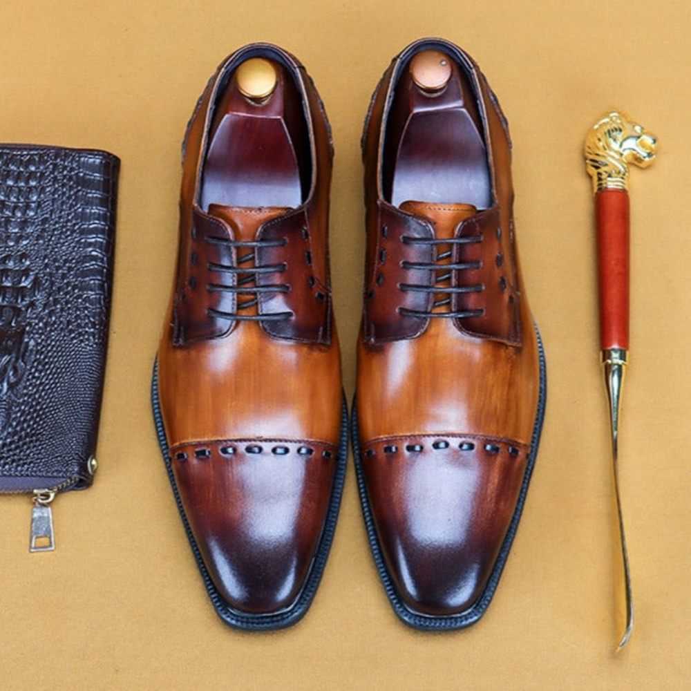 Chaussures Formelles Pour Hommes Luxe Exotiques Brillantes Brogue Créateur - Café