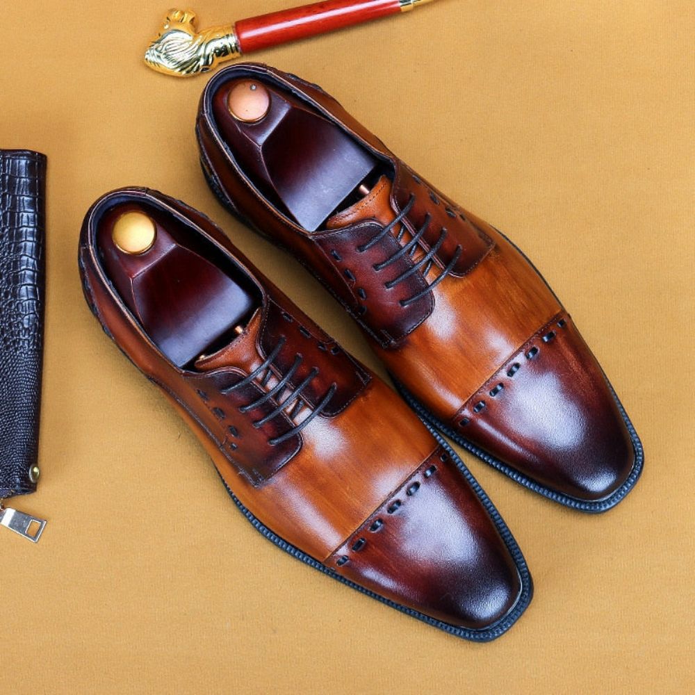 Chaussures Formelles Pour Hommes Luxe Exotiques Brillantes Brogue Créateur - Café