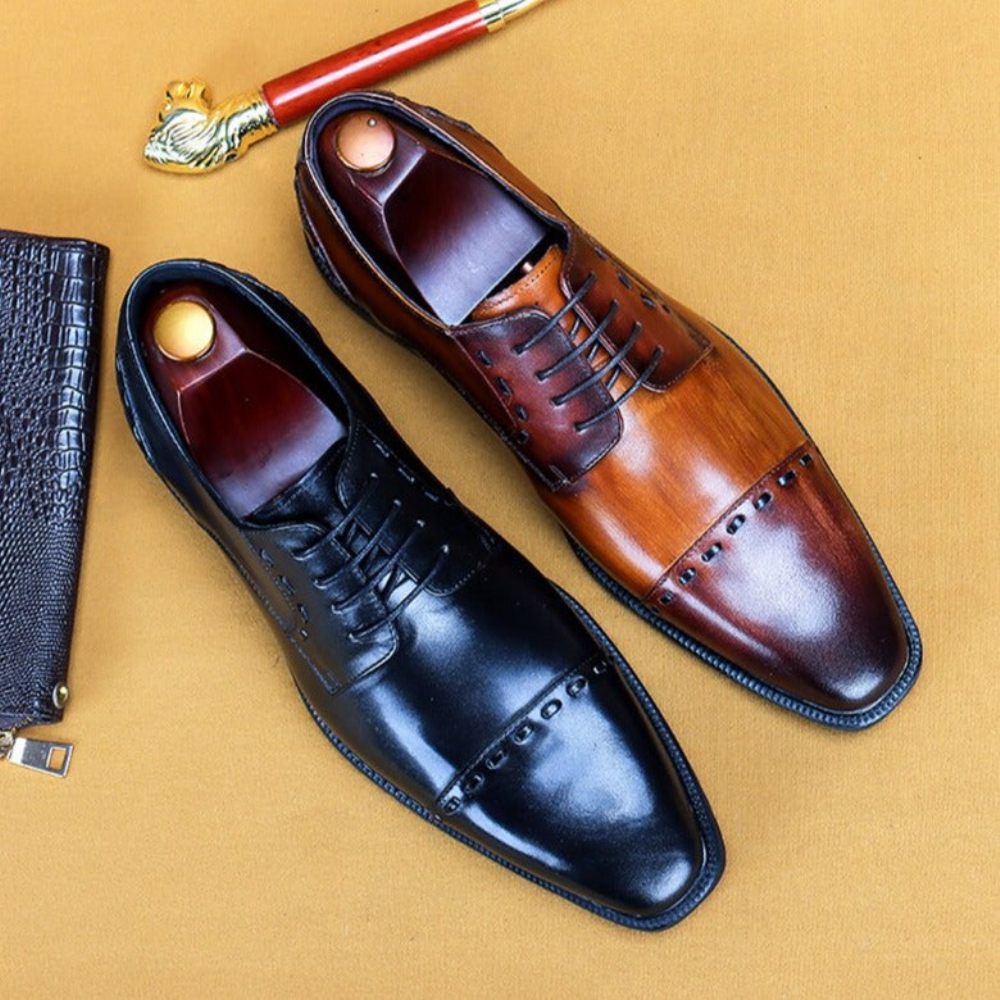 Chaussures Formelles Pour Hommes Luxe Exotiques Brillantes Brogue Créateur - Café