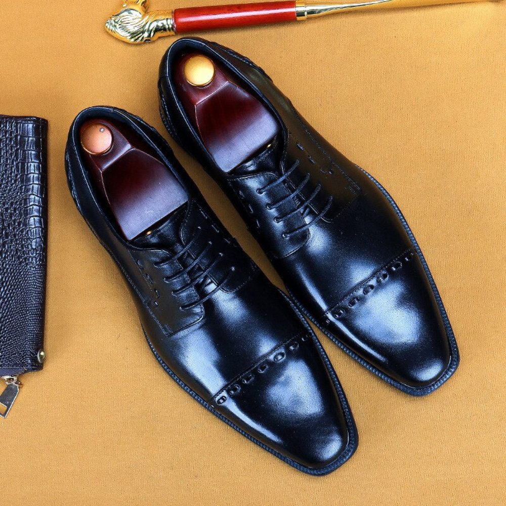 Chaussures Formelles Pour Hommes Luxe Exotiques Brillantes Brogue Créateur - Noir