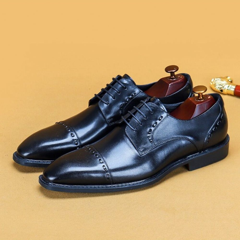 Chaussures Formelles Pour Hommes Luxe Exotiques Brillantes Brogue Créateur - Noir