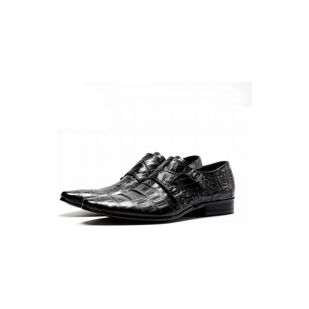 Chaussures Formelles Pour Hommes Luxe À Motif Alligator Bout Pointu Richelieu - Noir