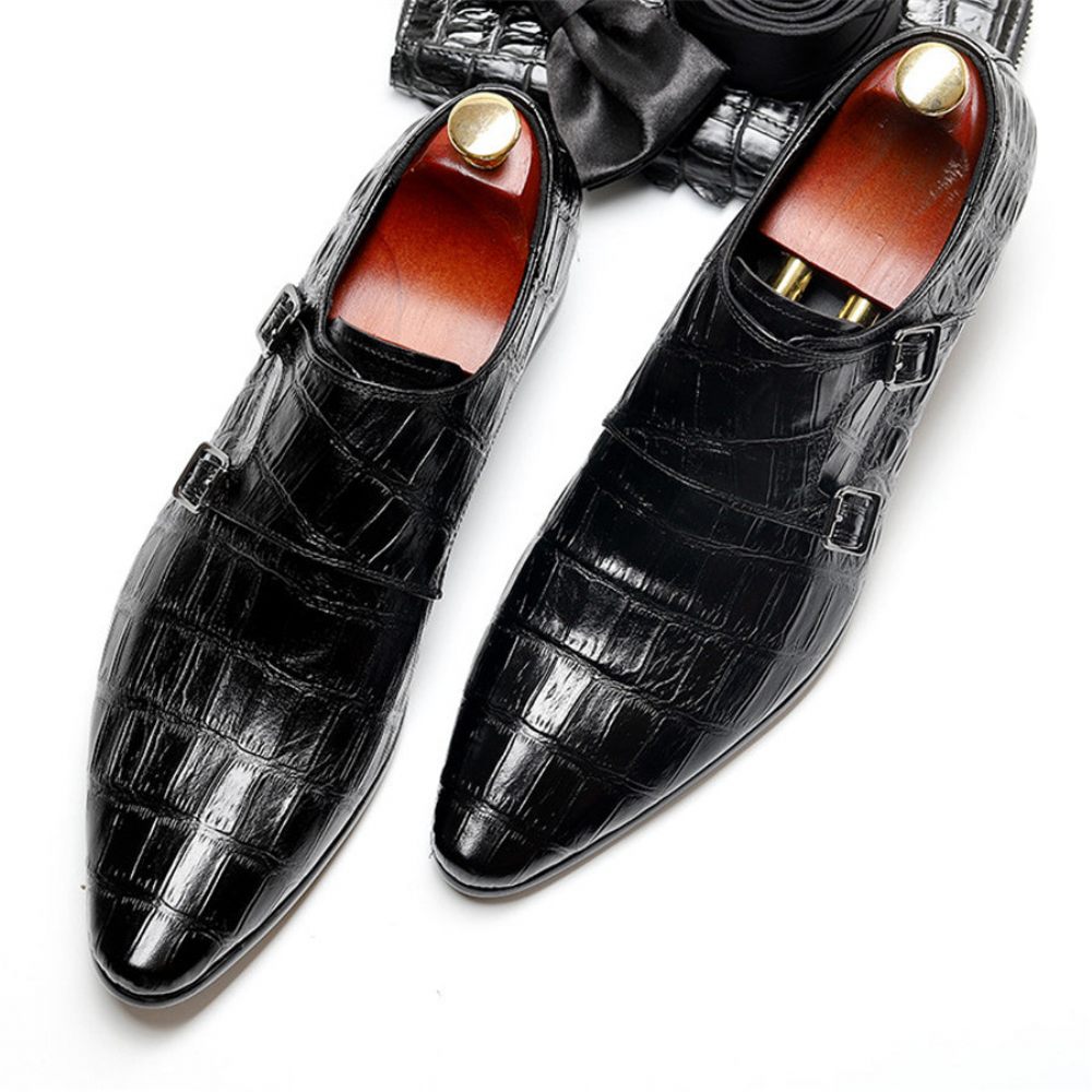 Chaussures Formelles Pour Hommes Luxe À Motif Alligator Bout Pointu Richelieu - Noir