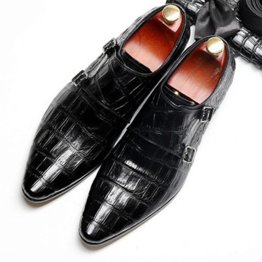 Chaussures Formelles Pour Hommes Luxe À Motif Alligator Bout Pointu Richelieu - Noir