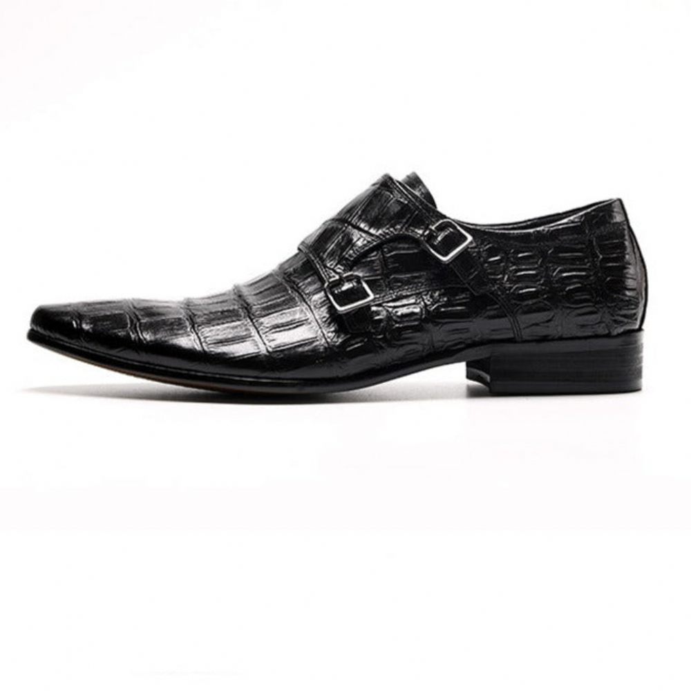 Chaussures Formelles Pour Hommes Luxe À Motif Alligator Bout Pointu Richelieu - Noir