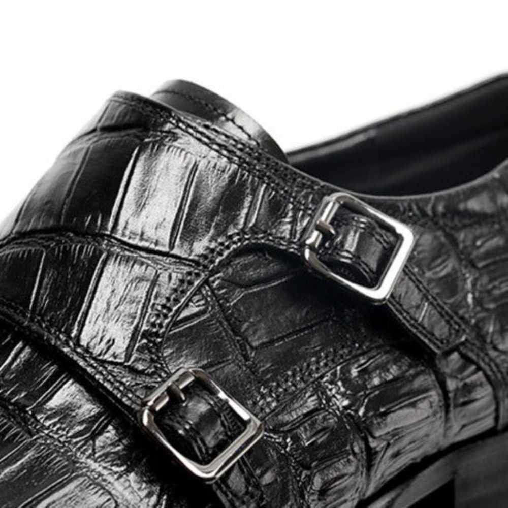 Chaussures Formelles Pour Hommes Luxe À Motif Alligator Bout Pointu Richelieu - Noir