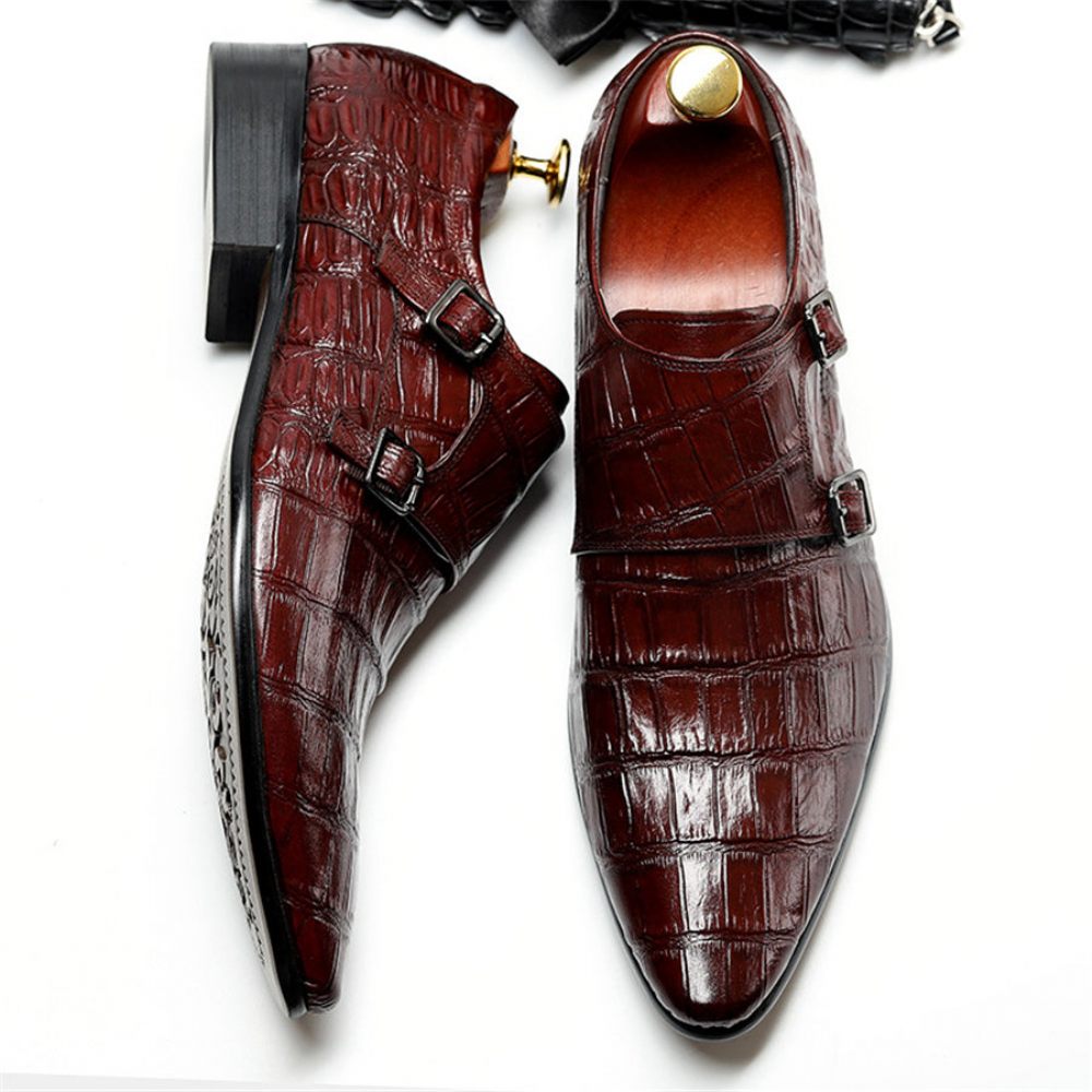 Chaussures Formelles Pour Hommes Luxe À Motif Alligator Bout Pointu Richelieu - Rouge