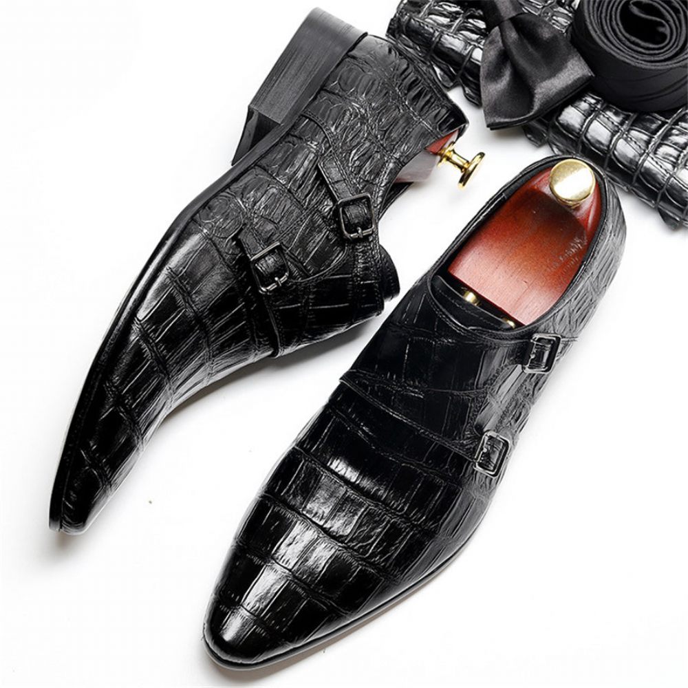 Chaussures Formelles Pour Hommes Luxe À Motif Alligator Bout Pointu Richelieu - Noir