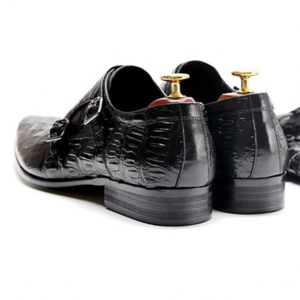 Chaussures Formelles Pour Hommes Luxe À Motif Alligator Bout Pointu Richelieu - Noir