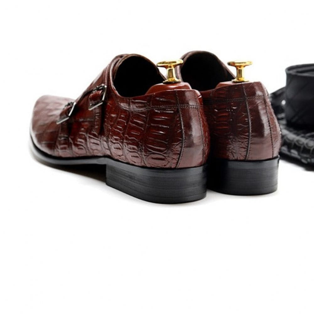 Chaussures Formelles Pour Hommes Luxe À Motif Alligator Bout Pointu Richelieu - Rouge