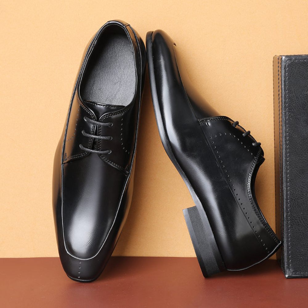 Chaussures Formelles Pour Hommes Mariage À Bout Pointu Cuir Serpent Chic - Noir