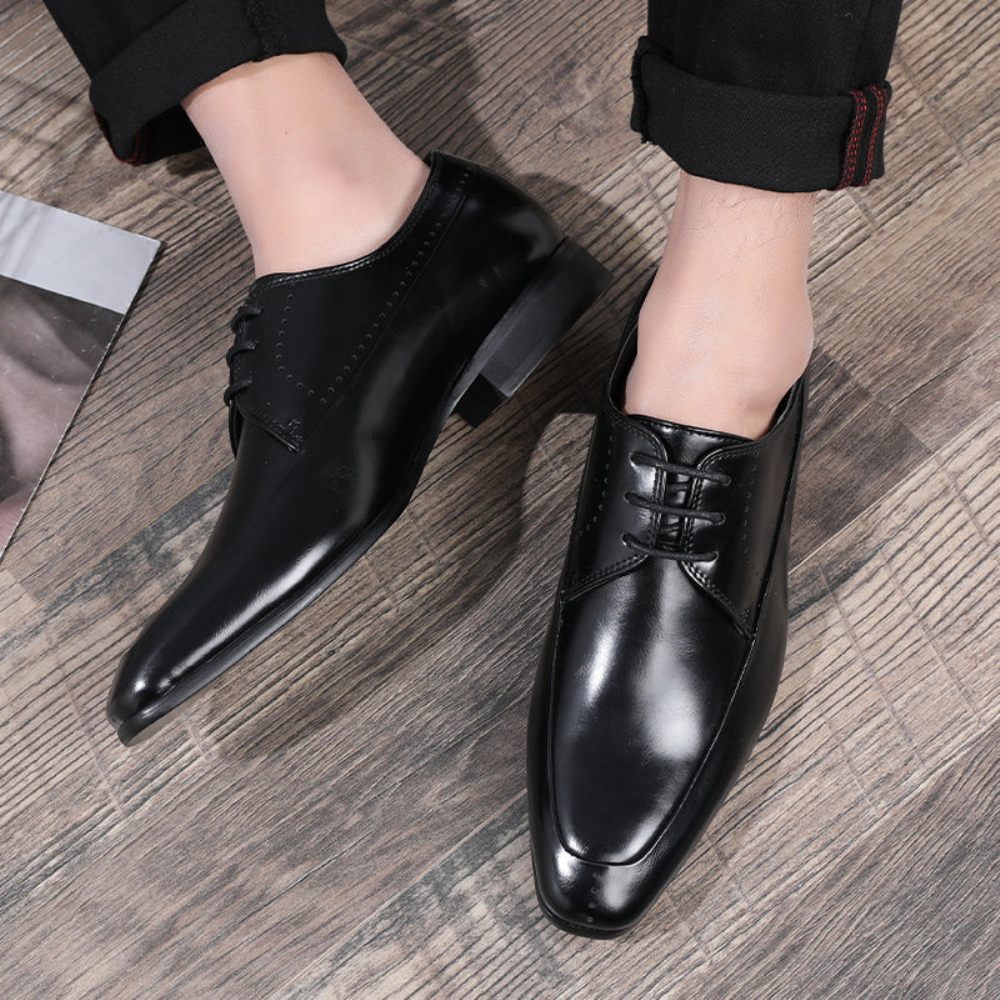 Chaussures Formelles Pour Hommes Mariage À Bout Pointu Cuir Serpent Chic - Noir