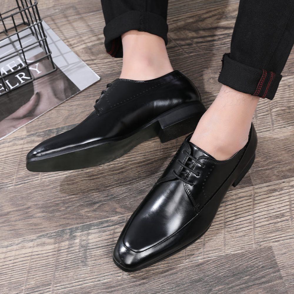 Chaussures Formelles Pour Hommes Mariage À Bout Pointu Cuir Serpent Chic - Noir