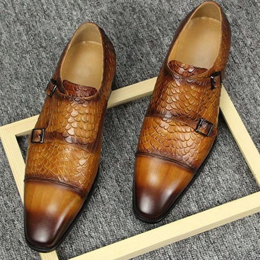 Chaussures Formelles Pour Hommes Mariage Brogue Cuir Personnalisées Élégantes - Marron