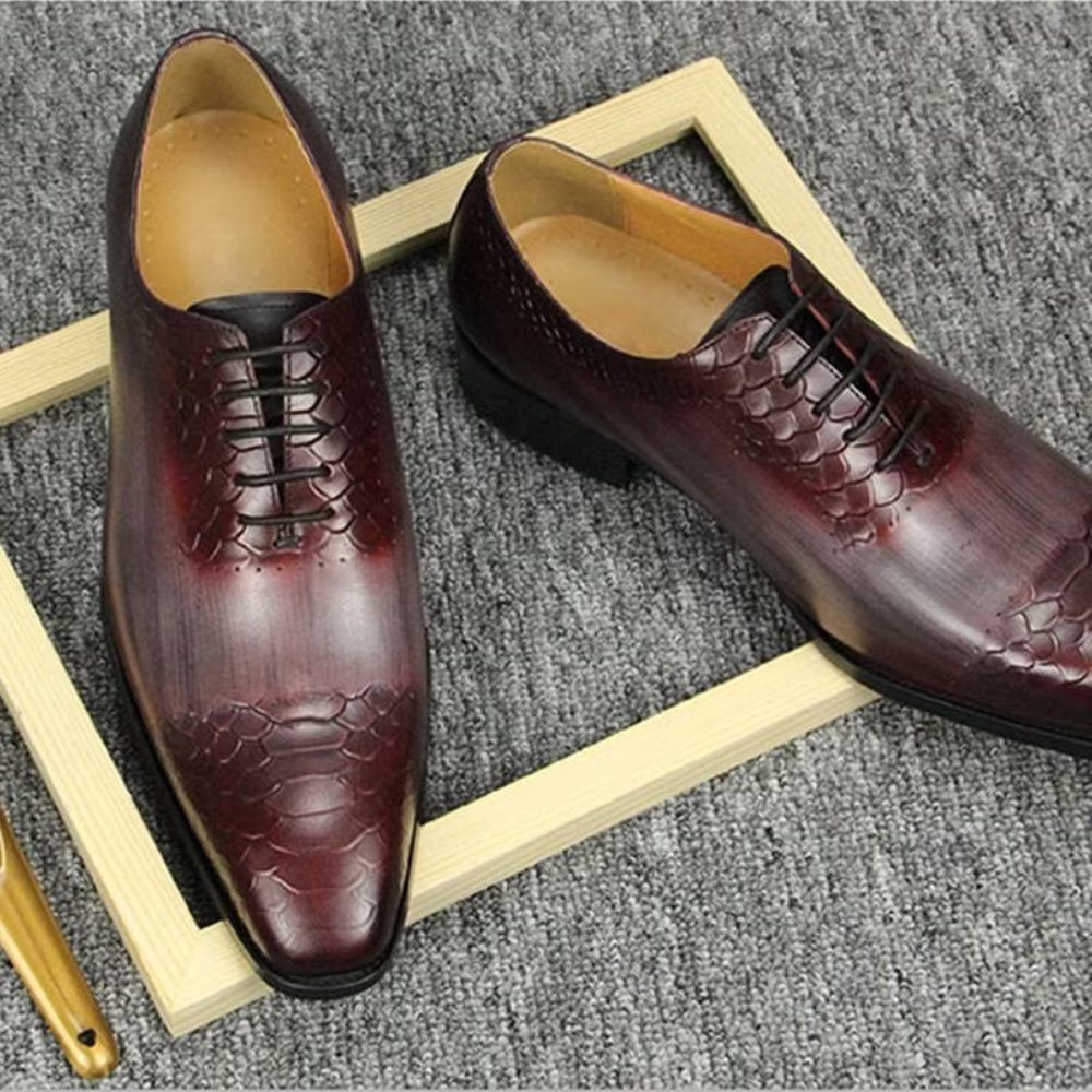 Chaussures Formelles Pour Hommes Mariage Chics Cuir Brogue - Rouge