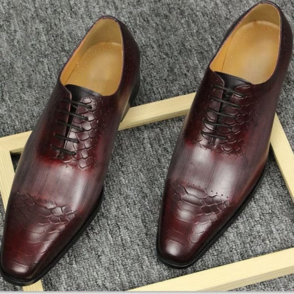 Chaussures Formelles Pour Hommes Mariage Chics Cuir Brogue - Rouge