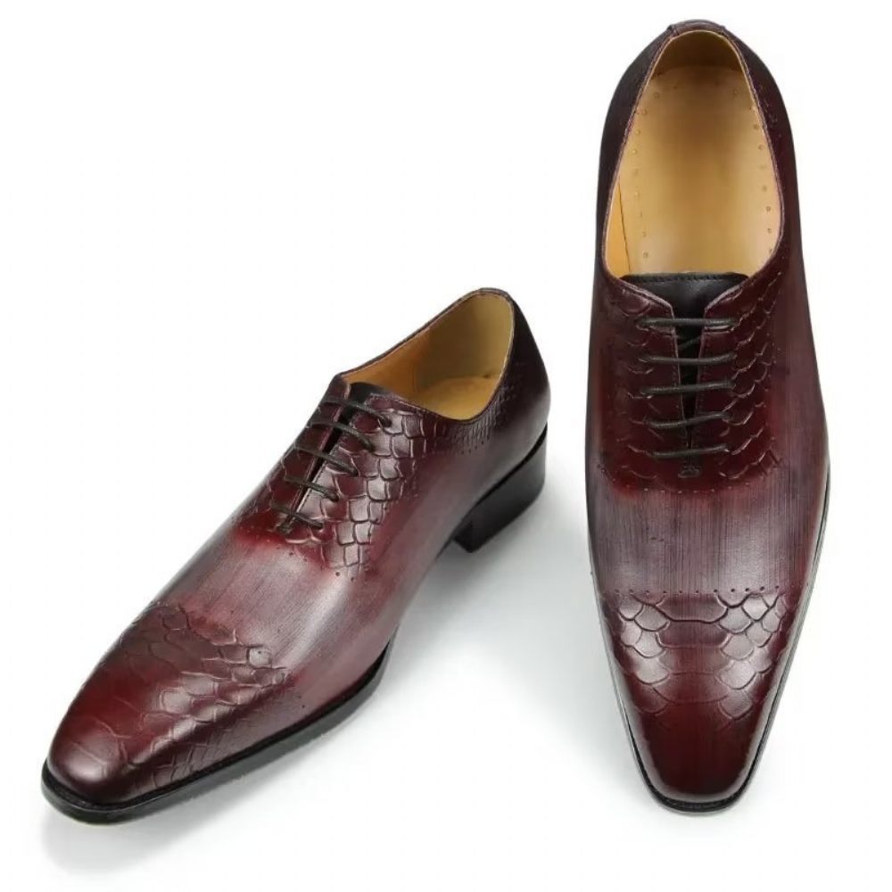 Chaussures Formelles Pour Hommes Mariage Chics Cuir Brogue - Rouge