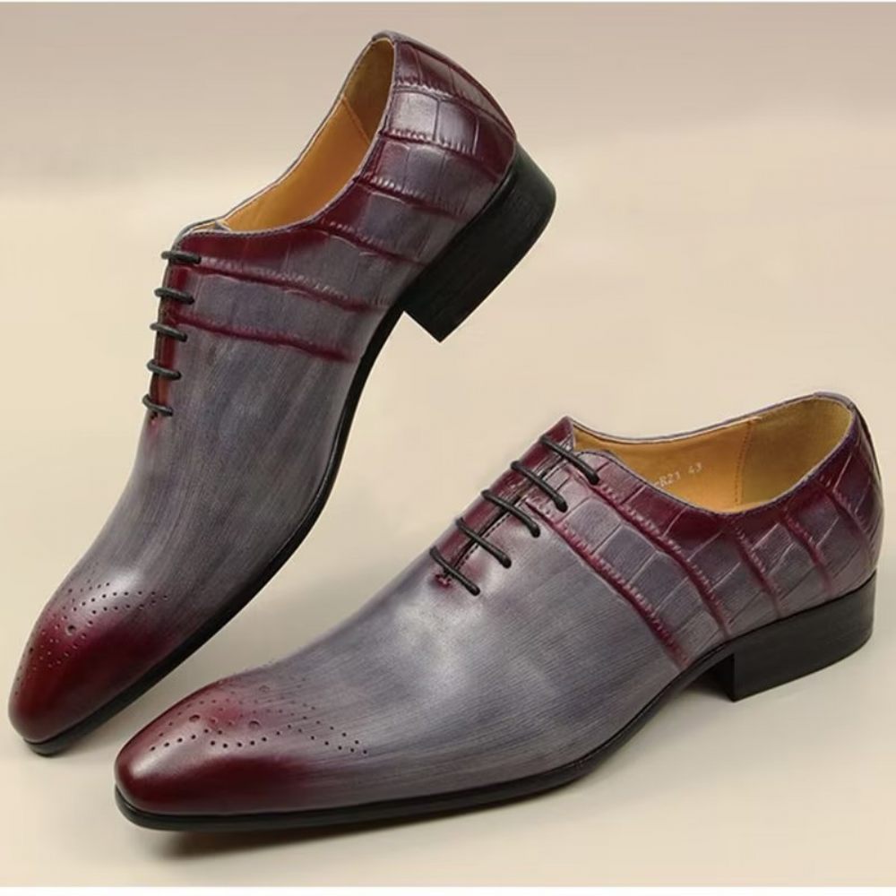 Chaussures Formelles Pour Hommes Mariage Chics Cuir Brogue - Rouge