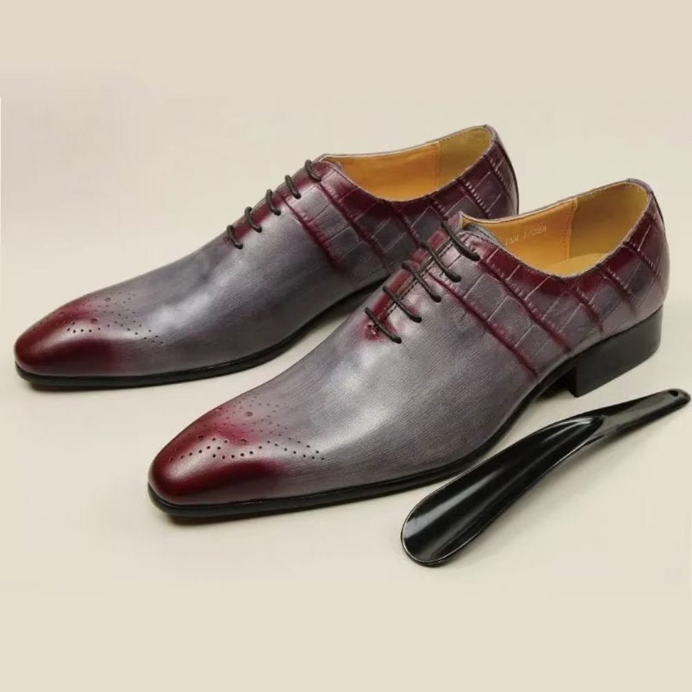 Chaussures Formelles Pour Hommes Mariage Chics Cuir Brogue - Rouge