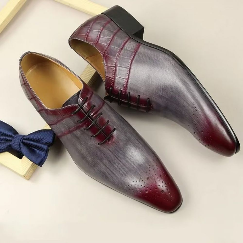 Chaussures Formelles Pour Hommes Mariage Chics Cuir Brogue - Rouge