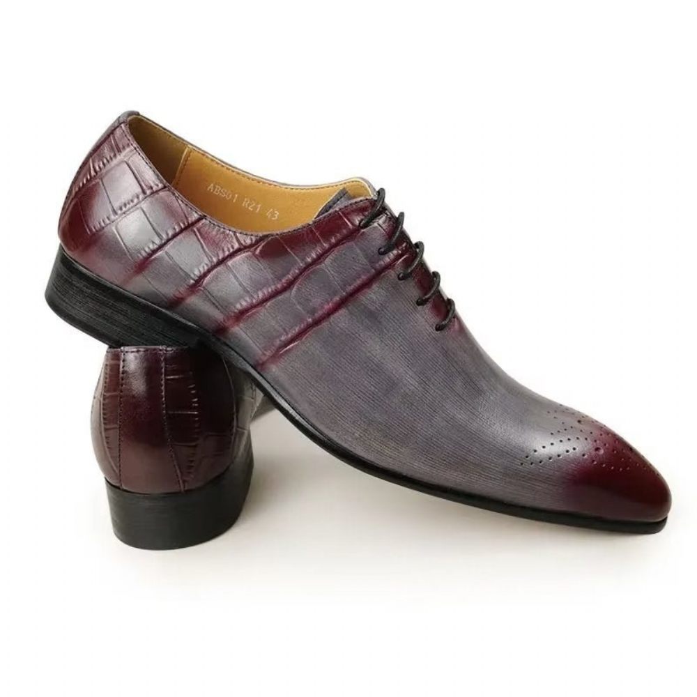 Chaussures Formelles Pour Hommes Mariage Chics Cuir Brogue - Rouge