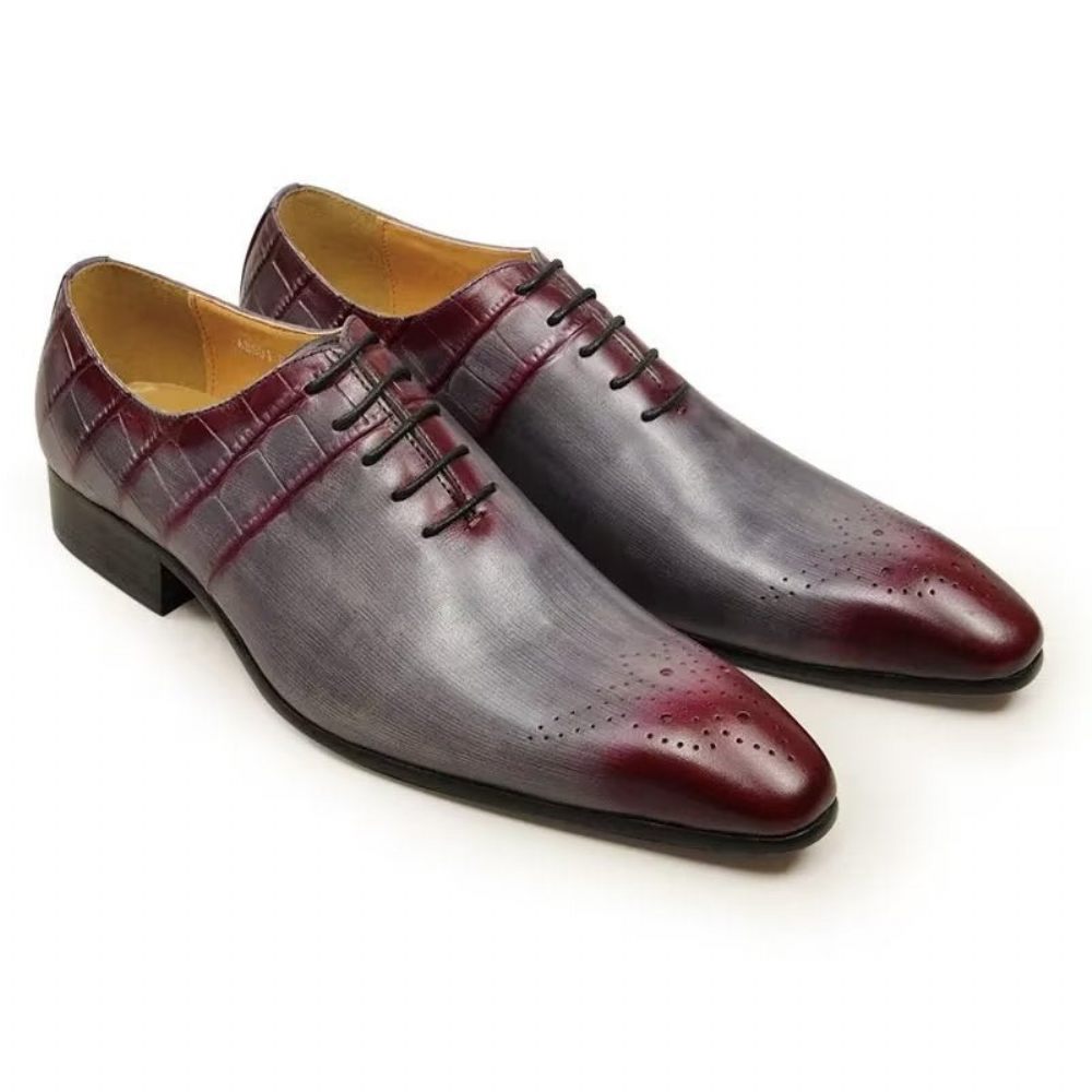 Chaussures Formelles Pour Hommes Mariage Chics Cuir Brogue - Rouge